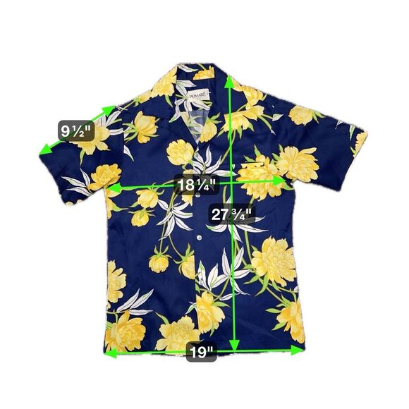 POMARE Blue Small Aloha Hawaiian Button Color Shirt - Picture 2 of 10